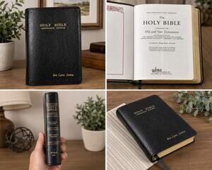 World KJV Holy Bible Reference Red Letter Bonded Leather Personalized Black